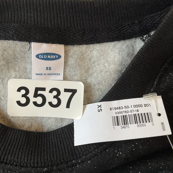 Old Navy Women Sweatshirt XS Black Cotton Nylon Fleece Hello Glitter Long Sleeve - Picture 2 of 8